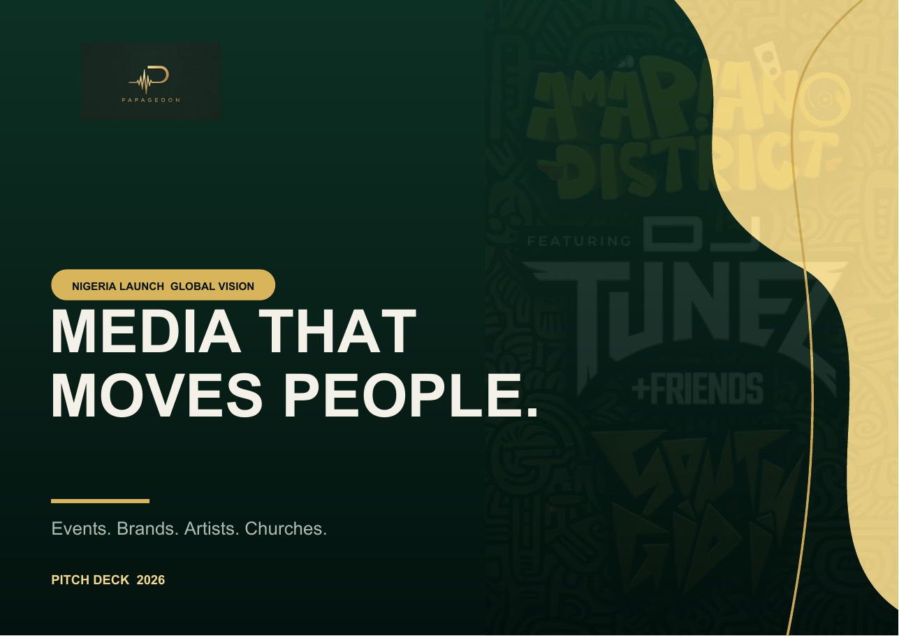 Cover of the Papagedon media and experience pitch deck